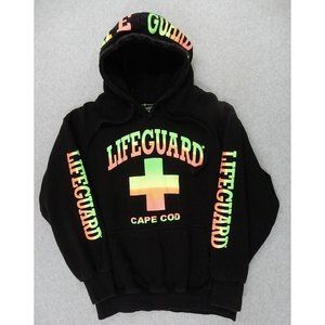 Cape Cod Lifeguard Beach Hoodie Sweatshirt‎ (Adult Medium) Black - Neon